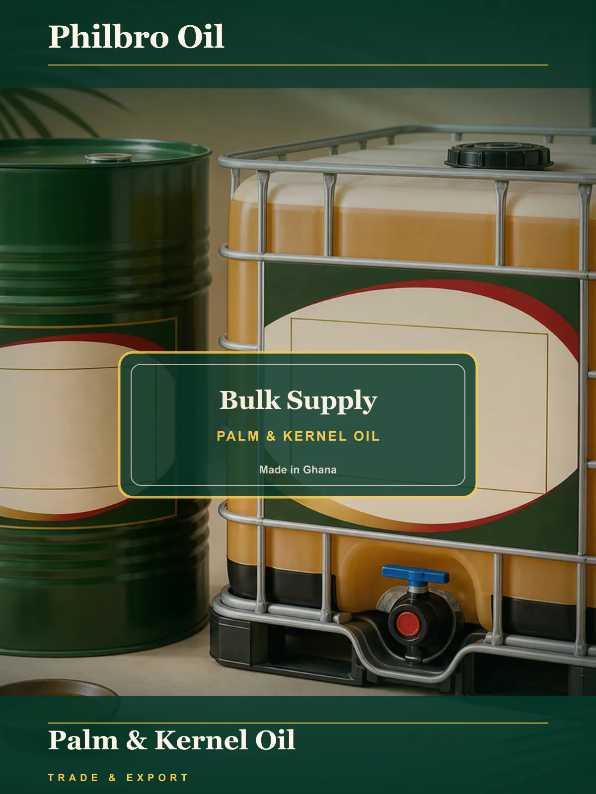 Bulk Palm Oil & Palm Kernel Oil — Ghana-origin bulk oils for industry and export.